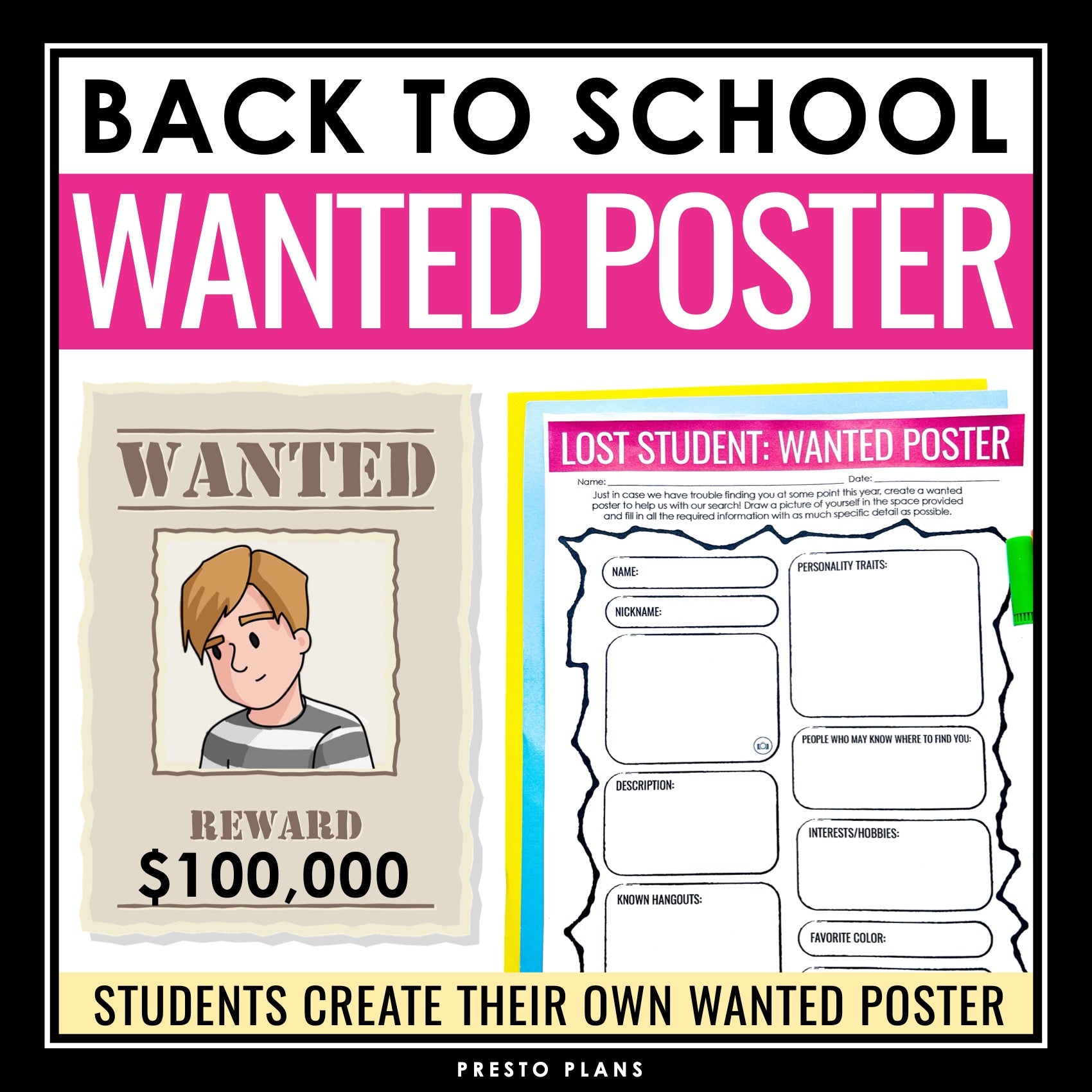 Back to School Activity - Wanted Poster Get to Know You Creative