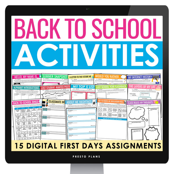 Back to School Activities and Assignments - First Days of School Digital Bundle