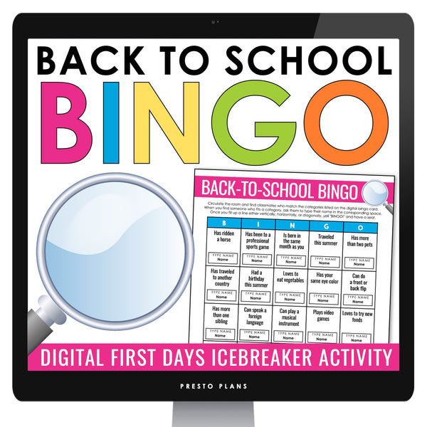 Back to School Activity - Find Someone Who Bingo Icebreaker Digital Game