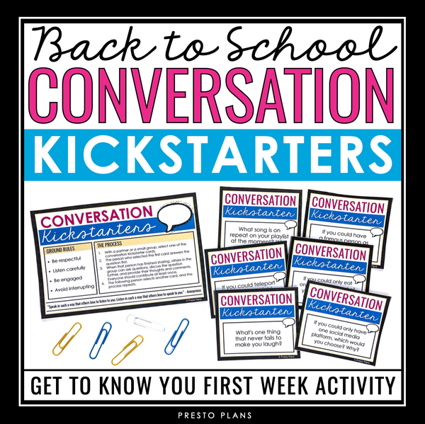 Back to School Get To Know You Discussion Task Cards Activity for Middle School