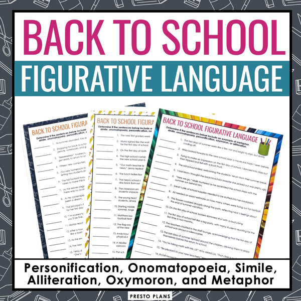 Back to School Figurative Language Assignments – Literary Devices Activity