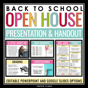 Back to School Meet the Teacher Night Presentation and Handout - Open House