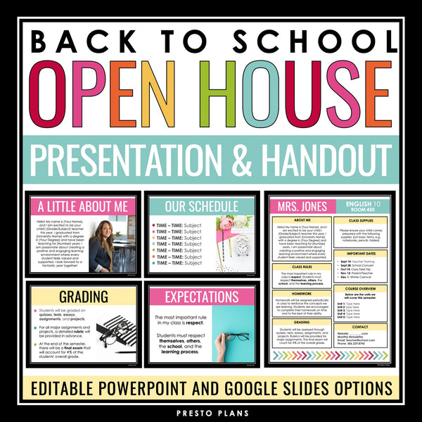 Back to School Meet the Teacher Night Presentation and Handout - Open House