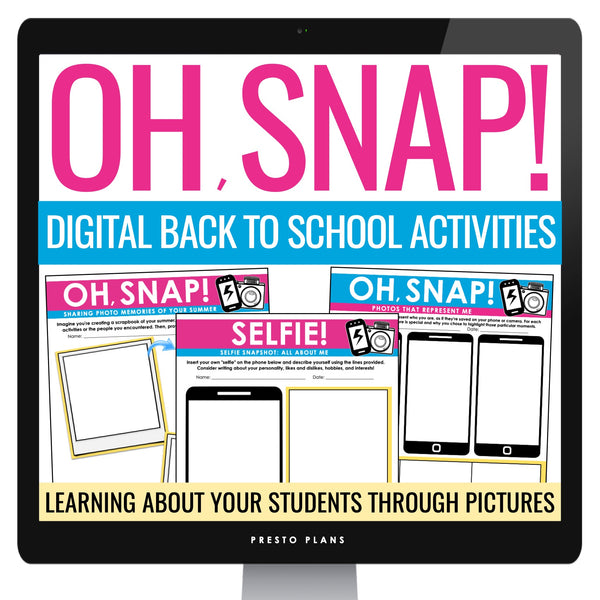 Back to School Activity - Selfie Get to Know You First Week Digital Assignments