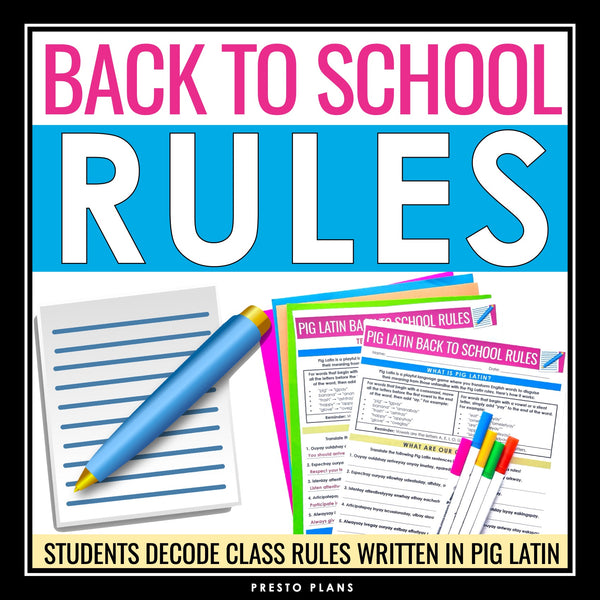 Back to School Rules Activity - Decoding Class Rules Written in Pig Latin