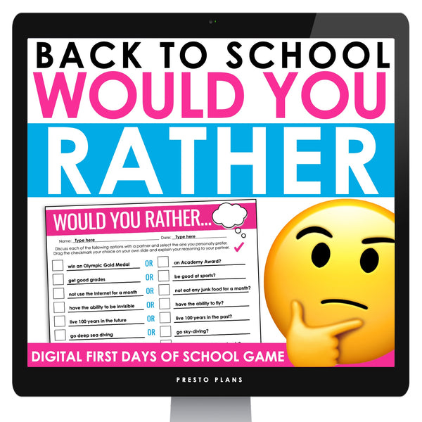 Back to School Digital Activity - Would You Rather Get to Know You First Days