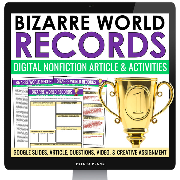 Nonfiction Reading Comprehension Digital Article & Activities - World Records