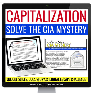 Capitalization Escape Room Punctuation Digital Activity, Google Slides, and Quiz