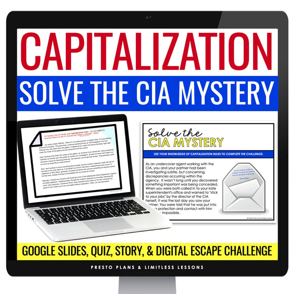 Capitalization Escape Room Punctuation Digital Activity, Google Slides, and Quiz
