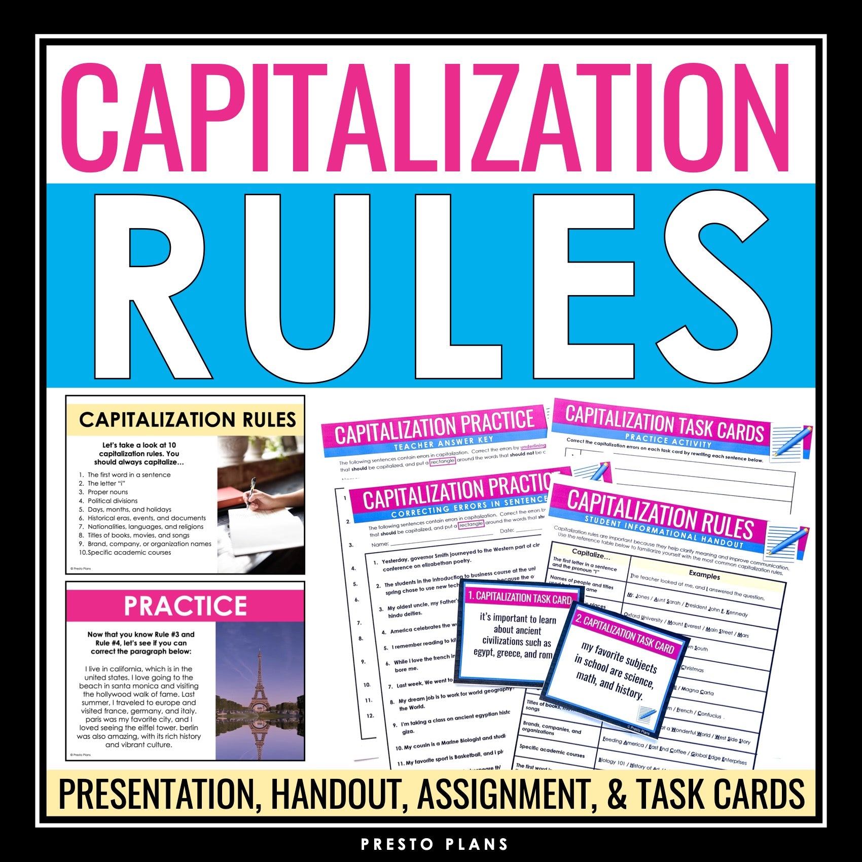 Capitalization Capitalization Rules Presentation, Practice Assignments, and Task Card ...