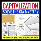 Capitalization Escape Room Punctuation Practice Activity, Presentation, and Quiz