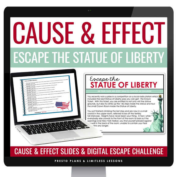 Cause and Effect Presentation & Nonfiction Escape Room Digital Reading Activity