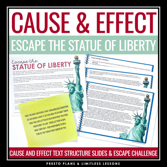 Cause and Effect Presentation & Nonfiction Escape Room Reading Activity