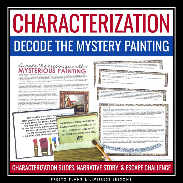 Character Types Steal Characterization Slides & Reading Escape Room Activity