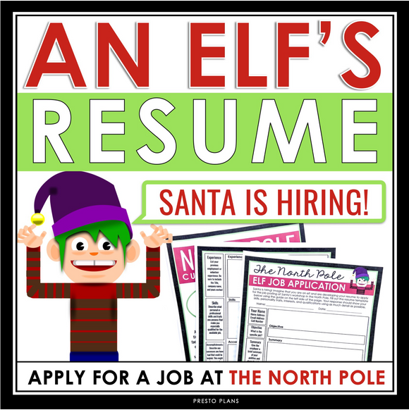 Christmas Writing Assignment - Resume for an Elf Creative Holiday Activity