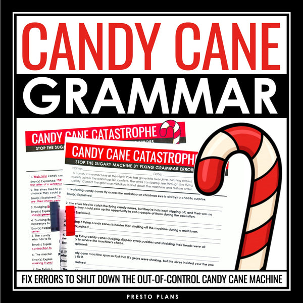Christmas Grammar Worksheet Assignment Grammar Activity - Holiday Candy Canes