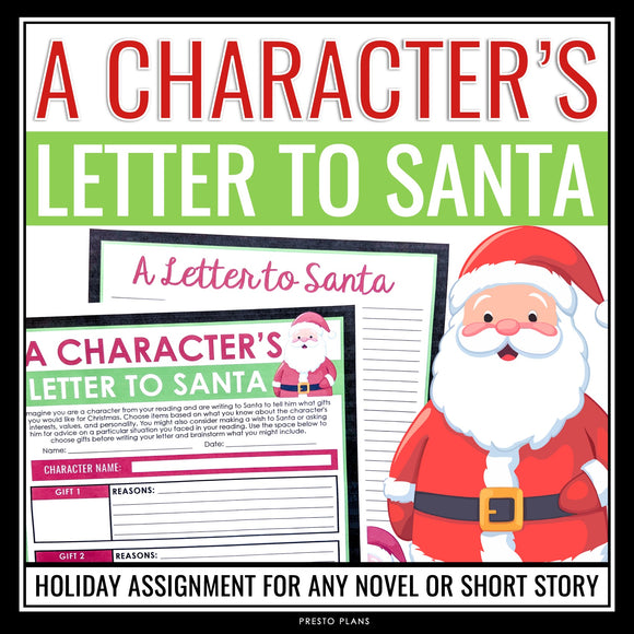 Christmas Writing Assignment for Novel or Short Story - Character Santa Letter