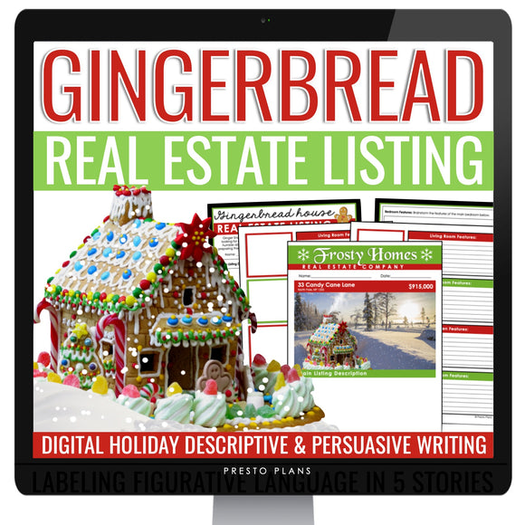 Christmas Descriptive Writing Activity – Gingerbread House Real Estate - Digital