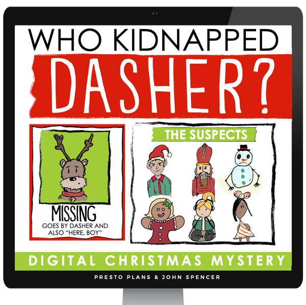 Christmas Mystery Activity - Missing Reindeer ELA Skills Digital Activity
