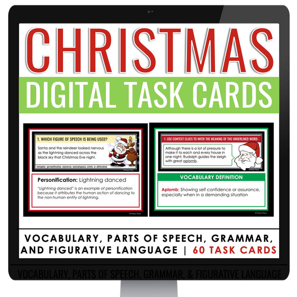Christmas Digital Task Cards Grammar, Parts of Speech, Vocabulary, Fig. Language