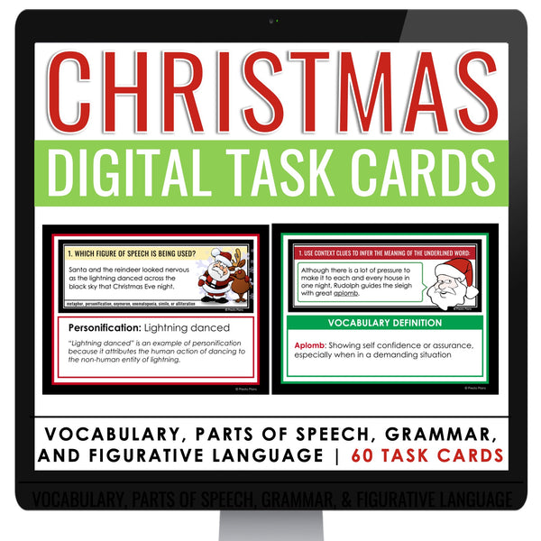 Christmas Digital Task Cards Grammar, Parts of Speech, Vocabulary, Fig. Language