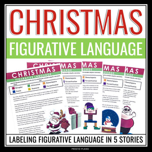 Christmas Figurative Language Stories Assignments -  Literary Devices Activity