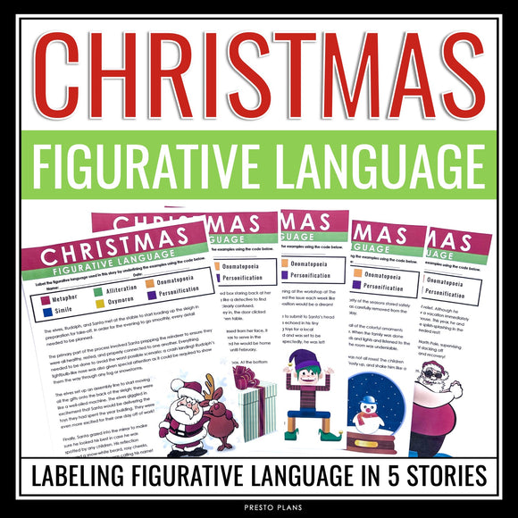 Christmas Figurative Language Stories Assignments -  Literary Devices Activity