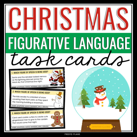 Christmas Figurative Language Activity - Literary Devices Holiday Task Cards