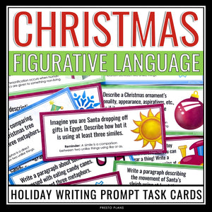 Christmas Figurative Language Writing Task Cards - Holiday Writing Prompts