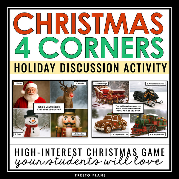 Christmas Game - Fun 4 Corners Holiday Game Activity for Middle & High School