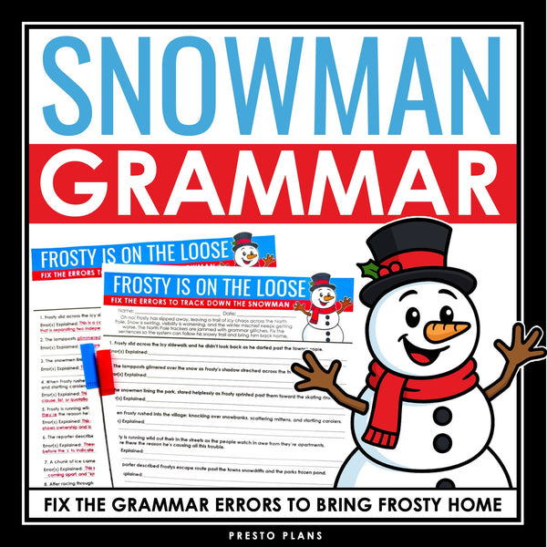 Christmas Grammar Worksheet Assignment Grammar Activity - Frosty the Snowman