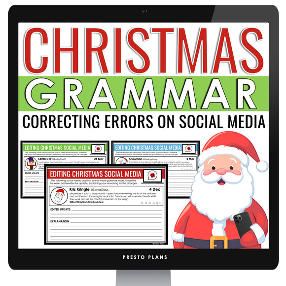 Christmas Grammar Activity - Editing Errors in Holiday Social Media - Digital