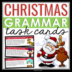 Christmas Grammar Activity - Editing Grammar Errors in Holiday Task Cards