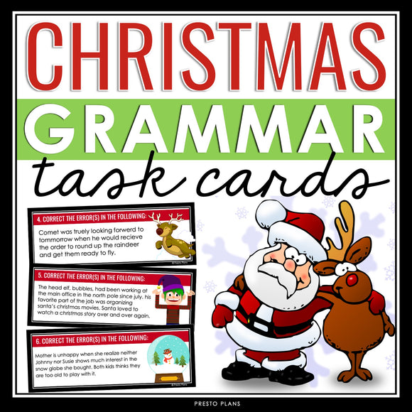 Christmas Grammar Activity - Editing Grammar Errors in Holiday Task Cards