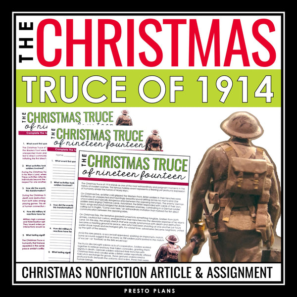 Christmas Reading Comprehension - Christmas Truce of 1914 Article & Assignment