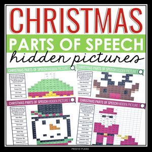 Christmas Parts of Speech Activity - Coloring Hidden Holiday Mystery Pictures