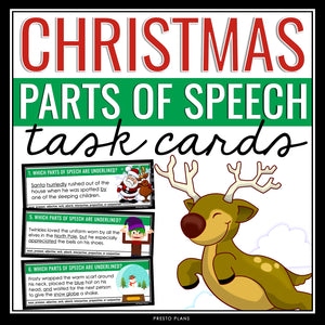 Christmas Parts of Speech Task Cards Activity - Labeling Holiday Parts of Speech