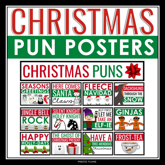 Christmas Posters - The 12 Days of Christmas Puns Funny Holiday Bulletin Board