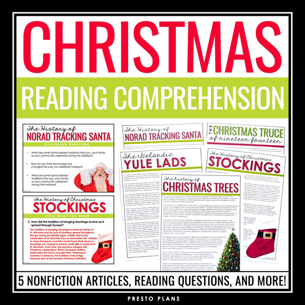 Christmas Reading Comprehension Bundle: 5 Nonfiction Articles & Assignments