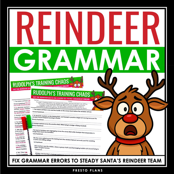 Christmas Grammar Worksheet Assignment Grammar Activity - Rudolph the Reindeer