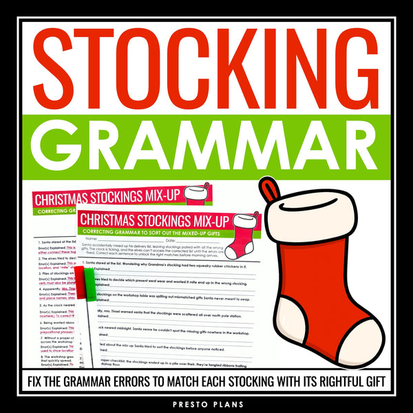 Christmas Grammar Worksheet Assignment Grammar Activity - Holiday Stockings