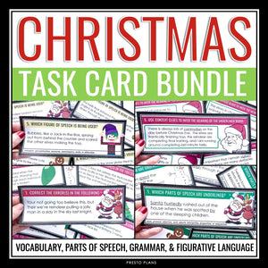 Christmas Task Cards - Grammar, Parts of Speech, Vocabulary, Figurative Language