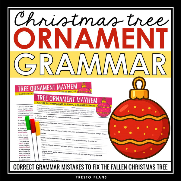 Christmas Grammar Worksheet Assignment Grammar Activity - Tree Ornaments