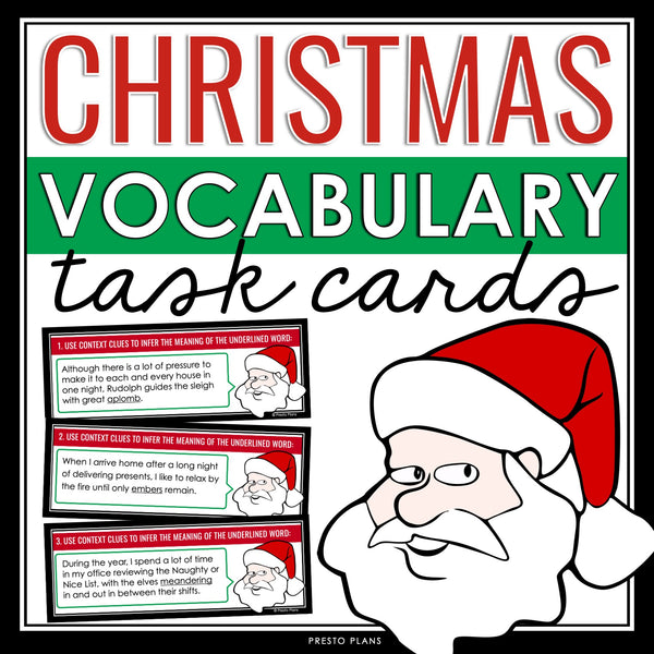 Christmas Vocabulary Activity - Santa's Dictionary Task Cards with Definitions