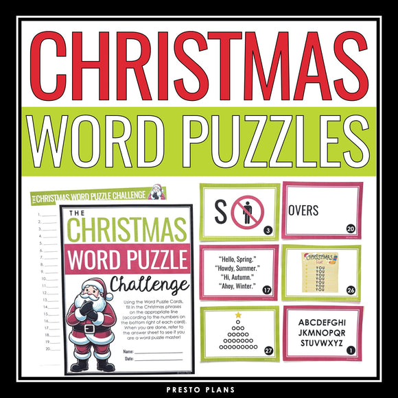 Christmas Word Puzzles Brain Teasers Game - Logic Rebus Word Sense Brain Break