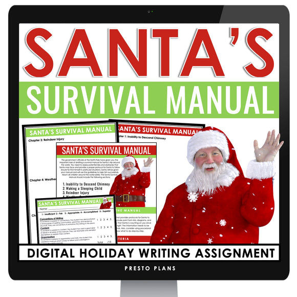 Christmas Writing Assignment - Santa Survival Manual Digital Writing Activity