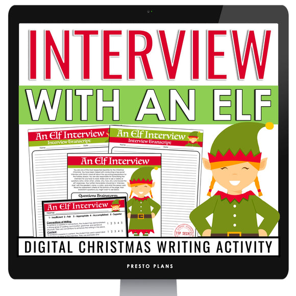 Christmas Writing Assignment - Elf Interview Holiday Winter Activity - Digital