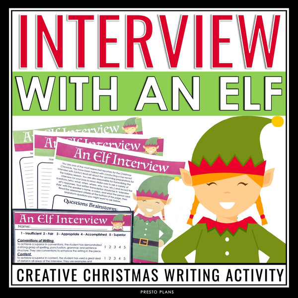 Christmas Writing Assignment - Elf Interview Holiday Winter Writing Activity