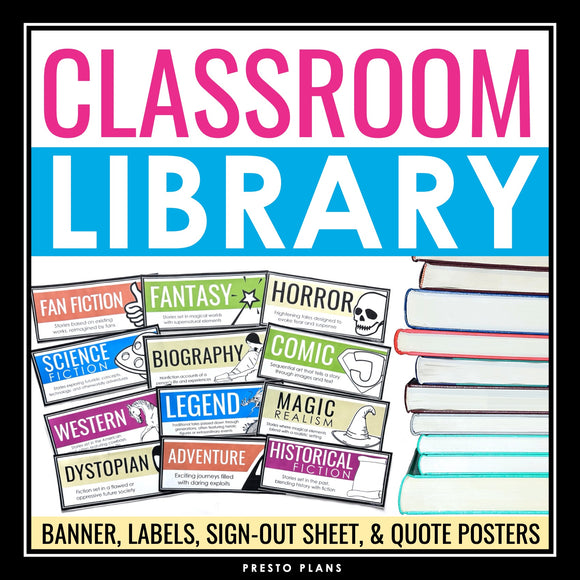 Genre Library Labels Free Genre Labels For Classroom Library Genre Labels Mystery Library Book