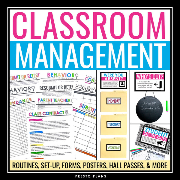 Classroom Management Resources - Forms, Posters, Procedures, and Tips Bundle